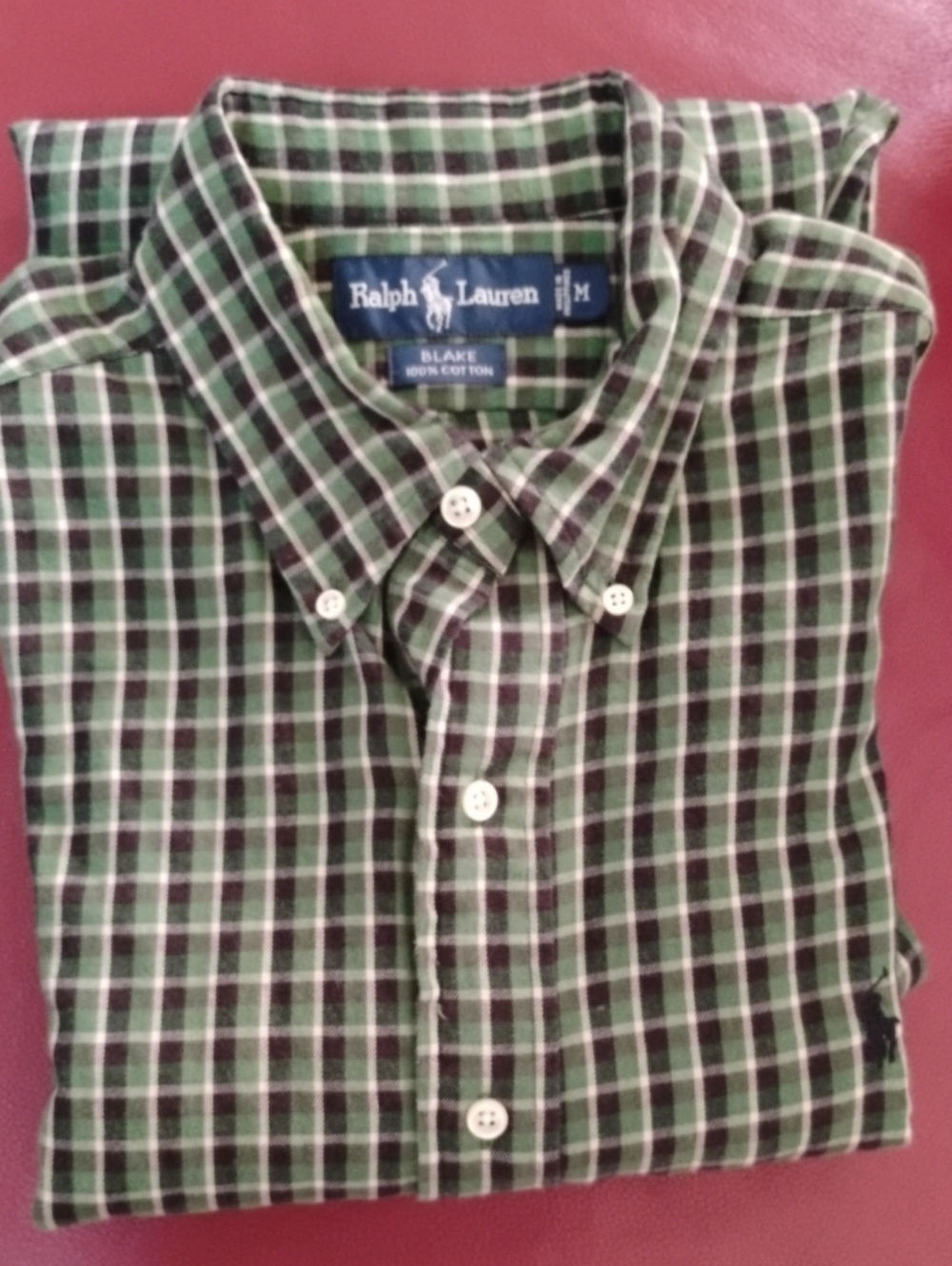 Ralph Lauren Blake 100% Cotton Green and Black Plaid Button-Down Shirt